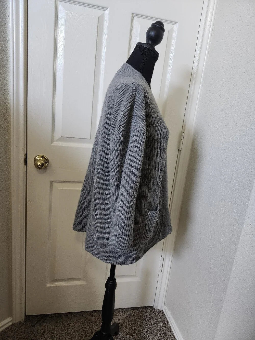 The Beach People Cozy Grey Knit Cardigan with Palm Embroidery